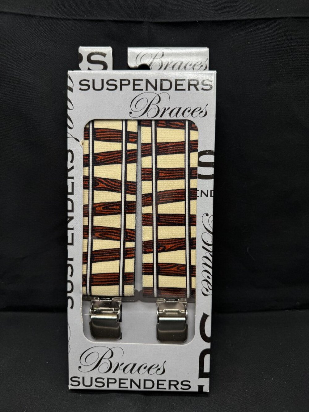 Vintage Whimsical Train Track Suspenders Braces New in Box 42 Inches